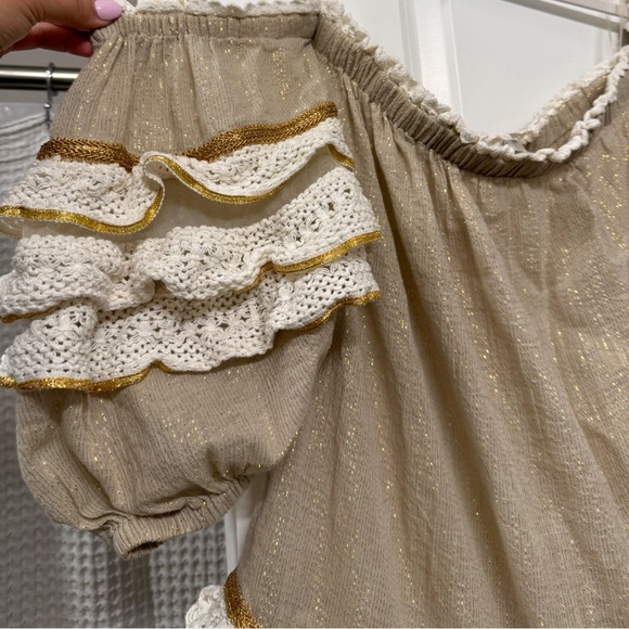 Ramy Brook Womens Mini Dress Beige Kyro Off Shoulder Ribbon Trim - Picture 5 of 5